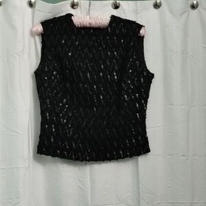 Vintage Black Sequin Sleeveless Top